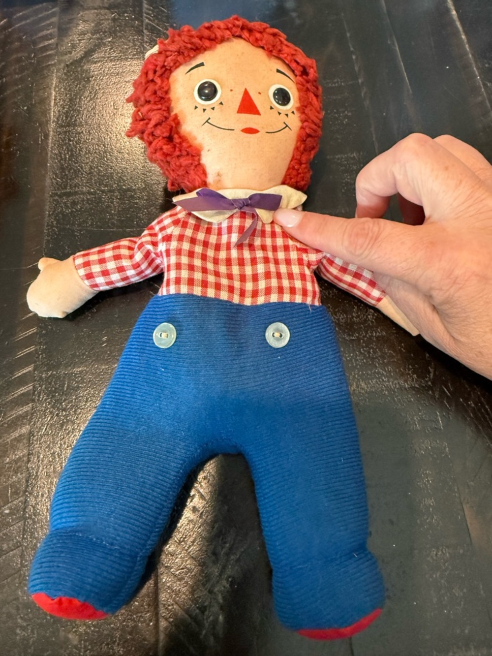 Classic Red-Head Raggaty Andy Doll Plush Toy in Blue Overalls Bean Bag Vintage